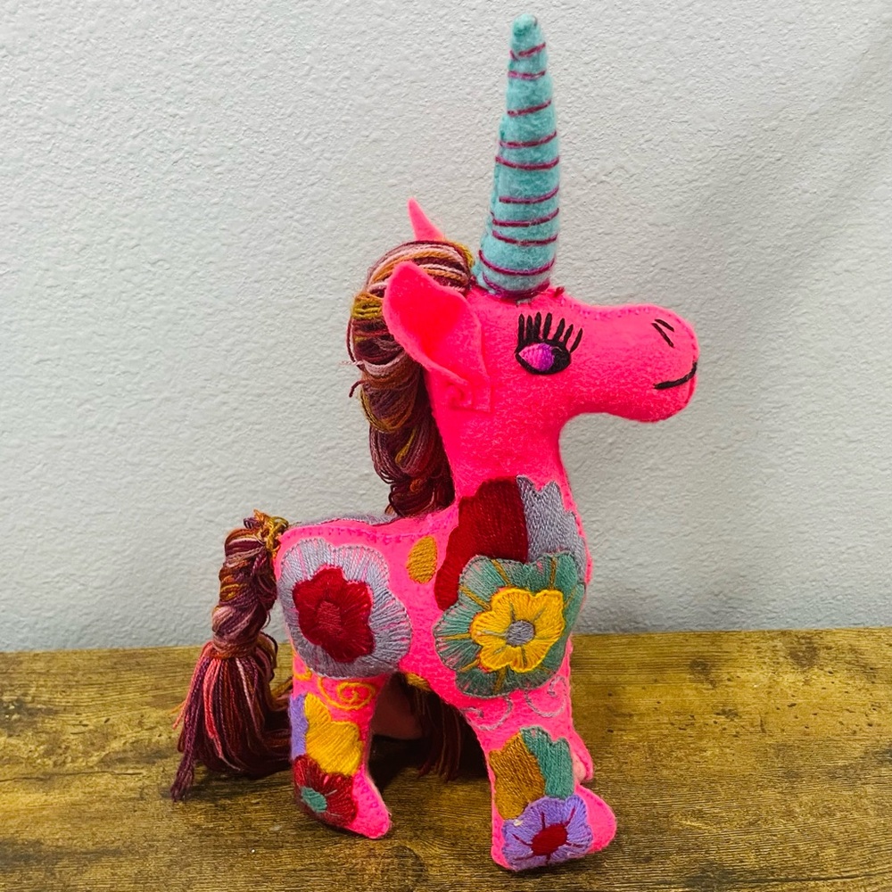 Felt Unicorn Toy Mexican Folk Art Handcrafted By Artisans In Chiapas, Mexico